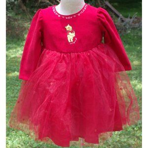 NWT Disney Store Red Velvet Pooh Bear Girls Dress Star Embroidery Glitter